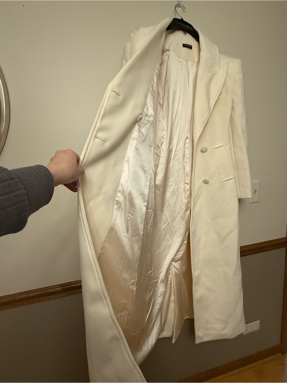 naked wardrobe Ivory Long Double-Breasted Wool Coat - Picture 5 of 7
